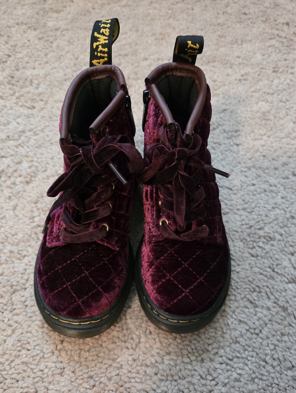 Dr. Martens Burgundy quilted velvet new boots size US 8 toddler winter